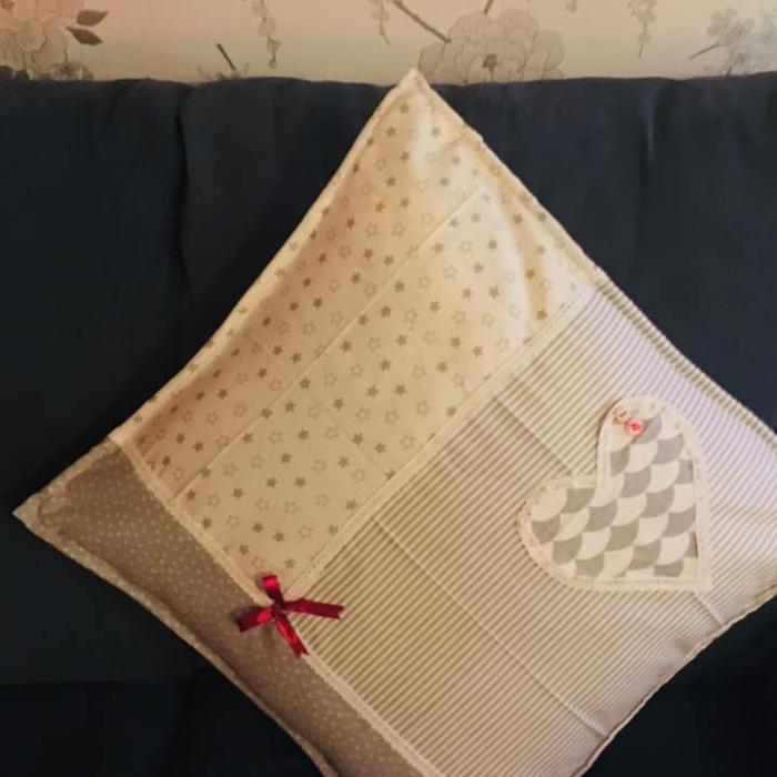 Handmade Sofa Cushion With Ribbons And Hearts And Stars