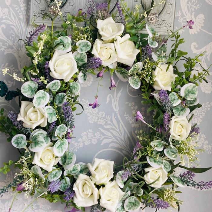 Handmade Wall Hanging White And Lavender Flowers