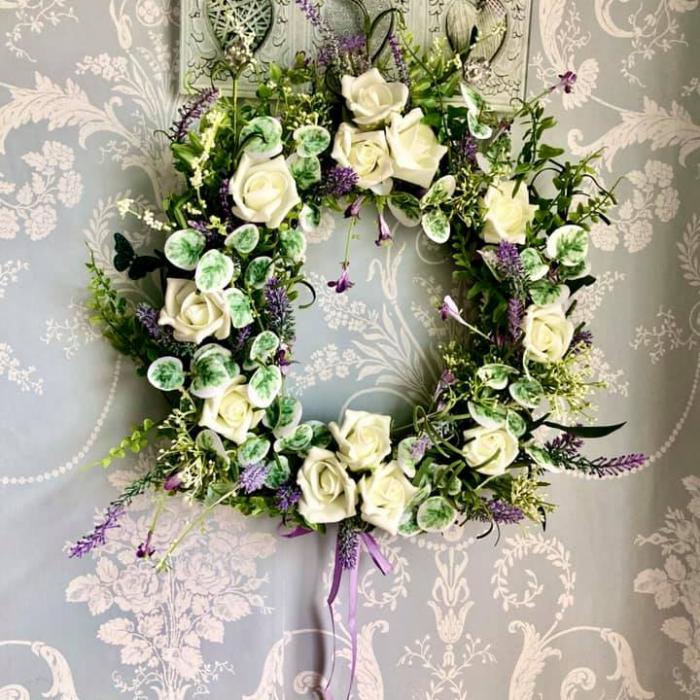 Handmade Wall Hanging White And Lavender Flowers