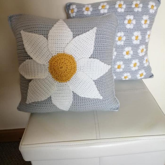 Handmade, Hand Stitched Daisy Flower Soft Cushions